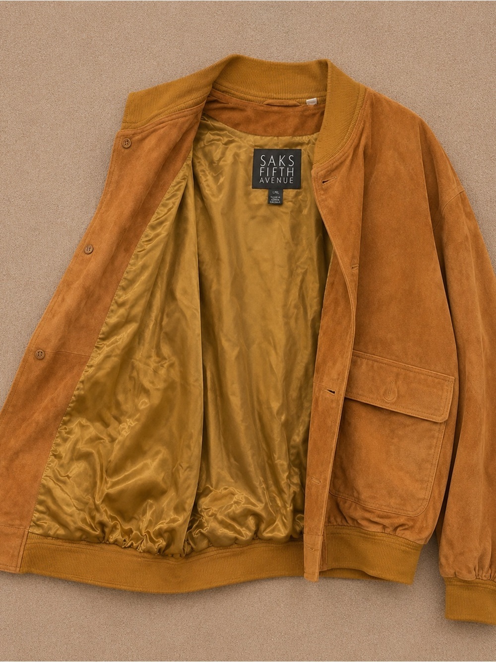 Saks Fifth Avenue Men's Suede Bomber Jacket in Tan - Picture 3 of 4
